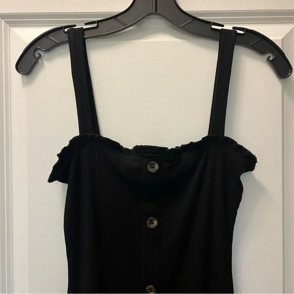 Black Ribbed Button Down Bodycon Mini Dress - Picture 3 of 9
